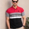 Men Colorblock Polo Neck Polycotton Red T-Shirt