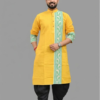 Chandra Woven Design Pure Cotton Straight Kurta for Men (Yellow)