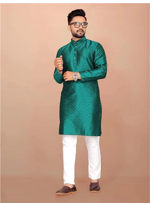 Krudha Embroidered Cotton Blend Straight Kurta for Men (Green)