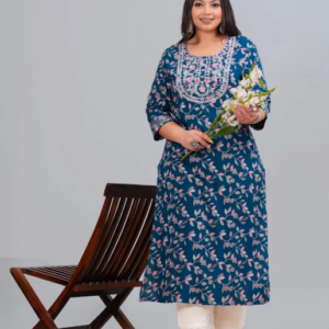 Wilshire Embroidered Viscose Rayon Straight Kurta for Women (Blue)