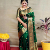 Mishowglitter Woven Patola Jacquard, Pure Silk Saree (Green)