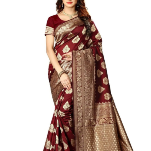 Shoppershopee Woven Kanjivaram Silk Blend Saree (Maroon)